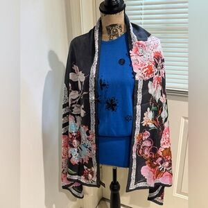 Roberto Cavalli Black and Red Patterned silk Scarf roughly 26”x68”